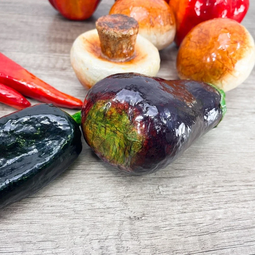 Vintage Fake Veggies Handmade Paper Mache Glossy Vegetables Folk Art
